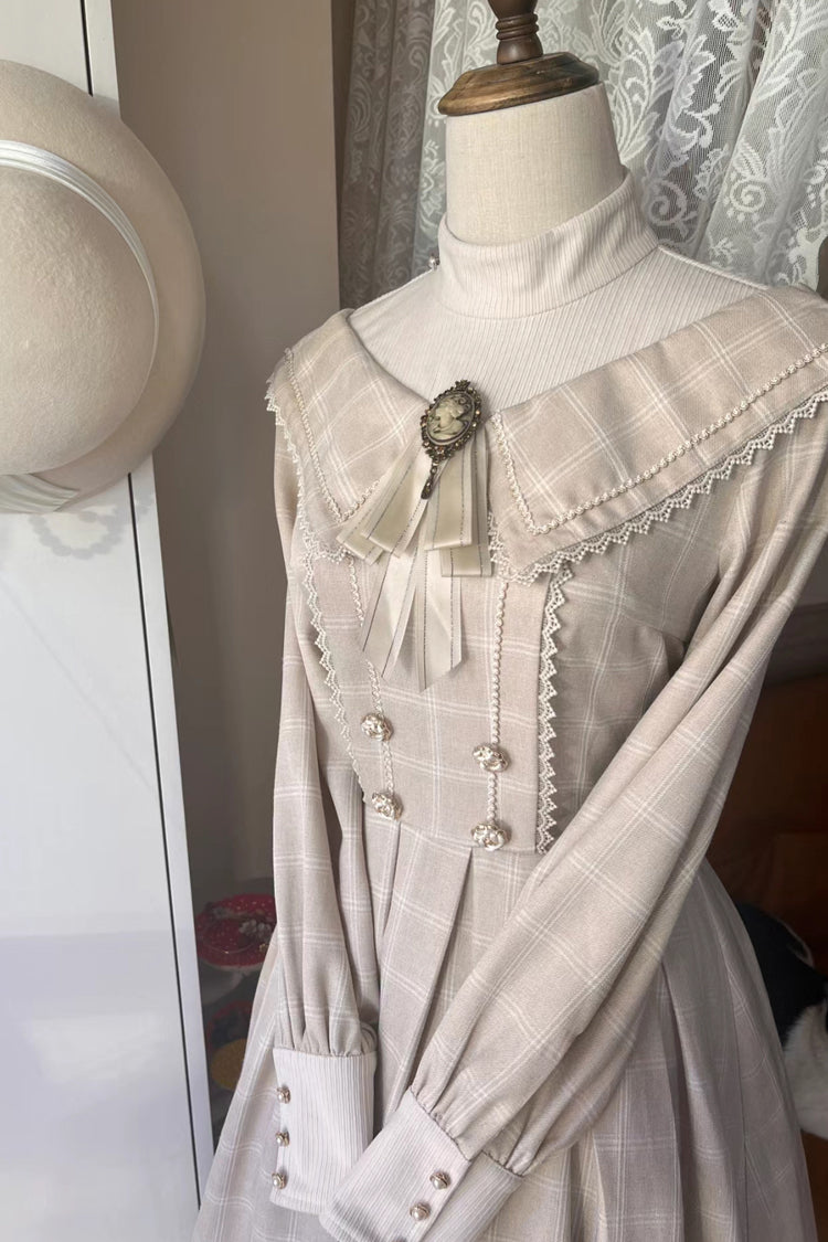 Apricot Fontainebleau Long Sleeves Plaid Print Bowknot Elegant Sweet Lolita Dress