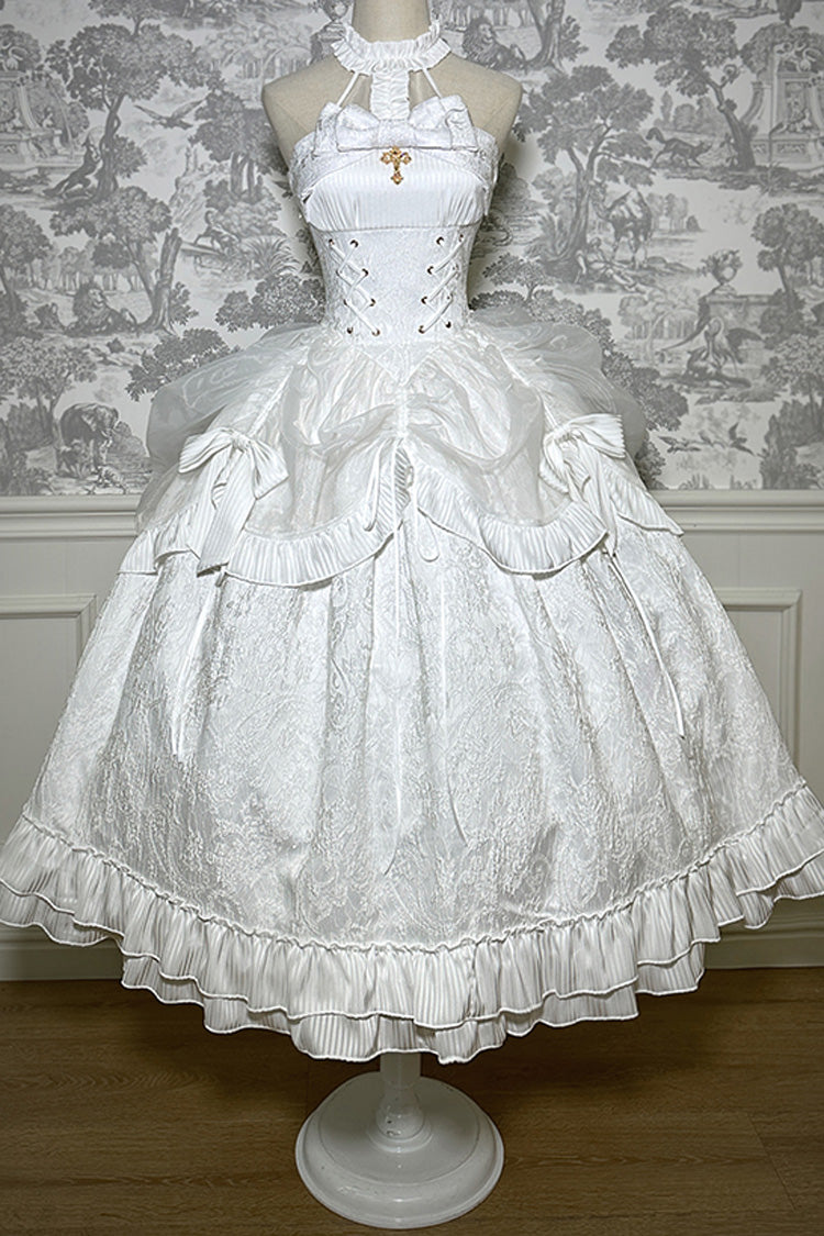 Solid Color The Mystery of The Doll Halterneck Ruffle Bowknot Drawstring Gothic Lolita Dress 4 Colors