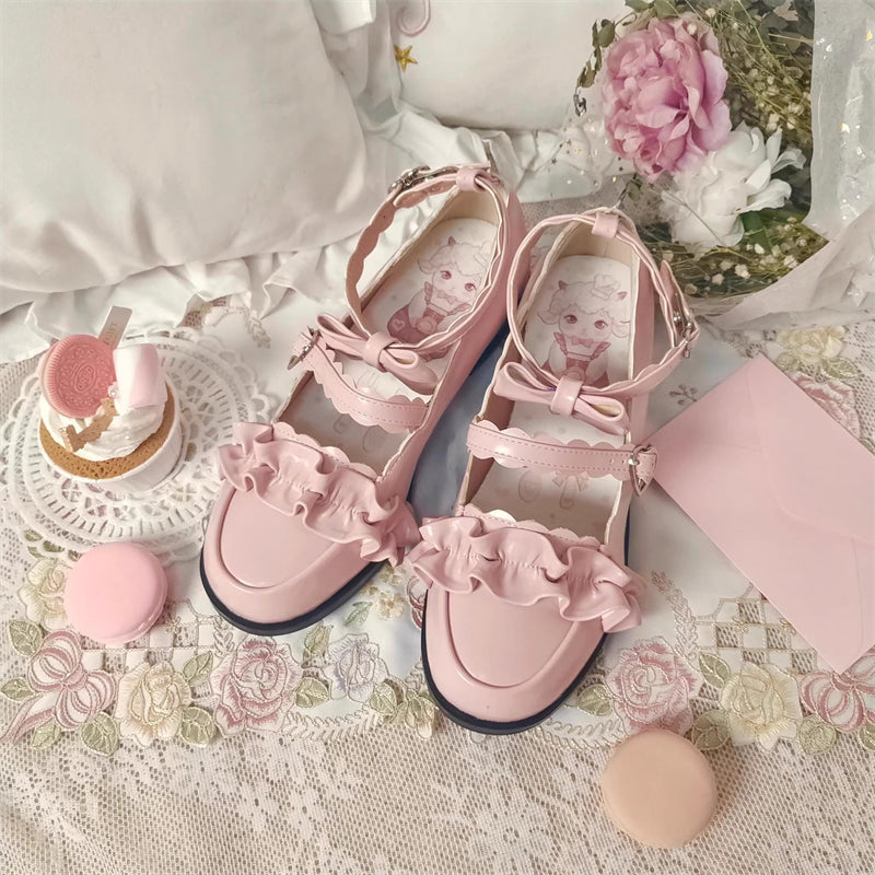 Sweet Ruffle Bowknot Japanese Lolita Shoes 15 Colors