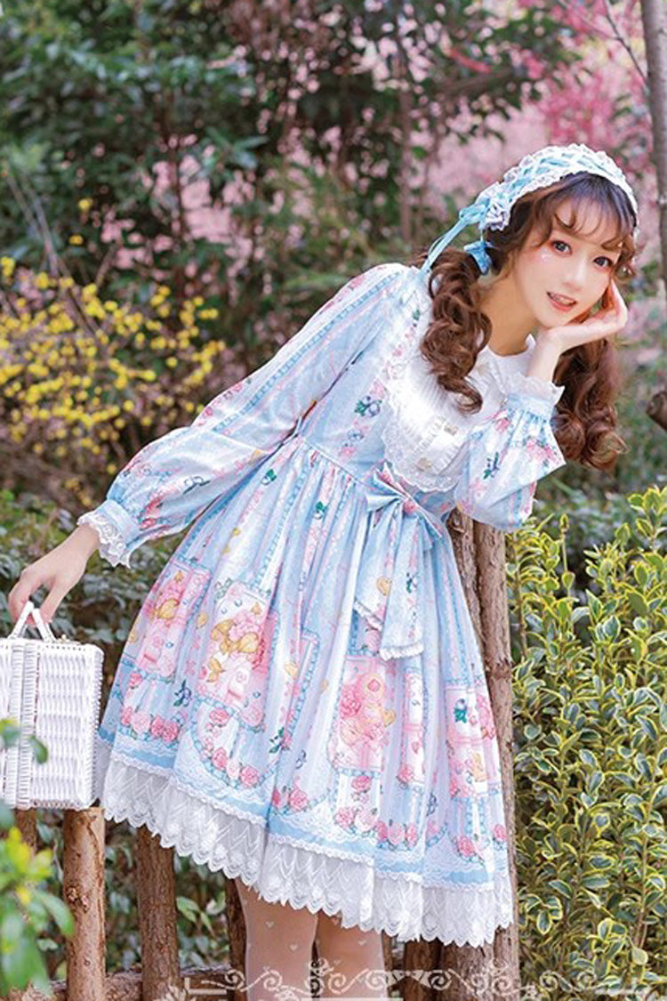Blueberry Berries Print Long Sleeves Bowknot Sweet Princess Lolita Dress 4 Colors