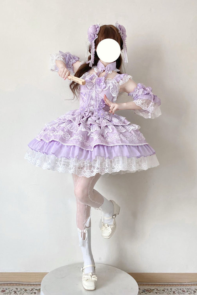Purple Rain of Peaches Sleeveless Multi-Layered Bowknot Lace Sweet Chinese Style Lolita Jsk Dress