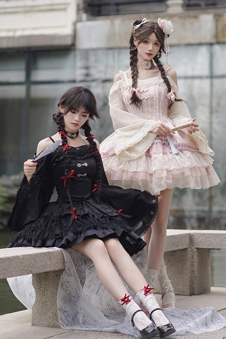 Pink Multi-Layered Ruffle Cardigan Lace Sweet Chinese Style Lolita Jsk Dress