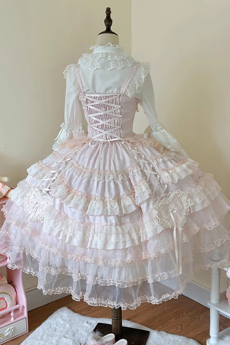 Pink Sweetheart Diary Multi-Layered Ruffle Hanayome Embroidery Bowknot Lace Sweet Lolita Jsk Dress
