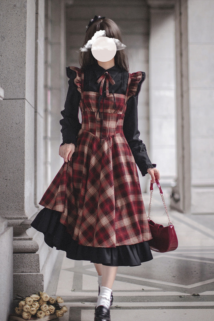 Red Madeline Print Ruffle Vintage Elegant Lolita Jumper Dress
