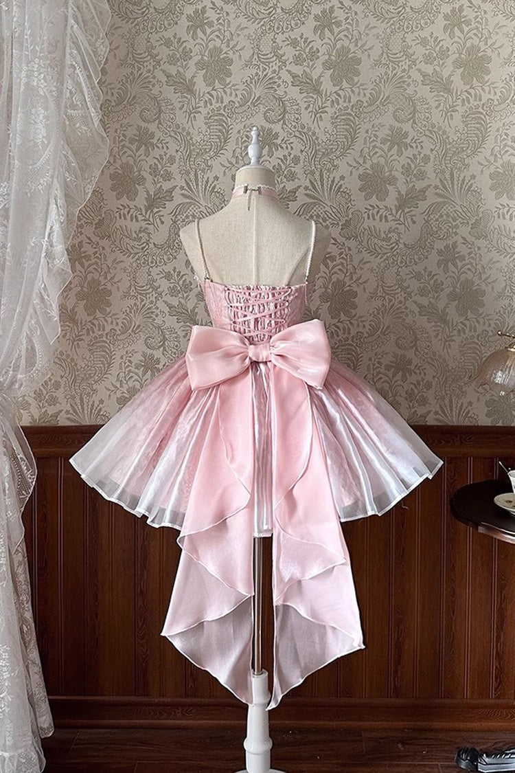 Pink Sleeveless Ruffle Bowknot Sweet Princess Fish Bone Bridesmaid Lolita Jsk Dress