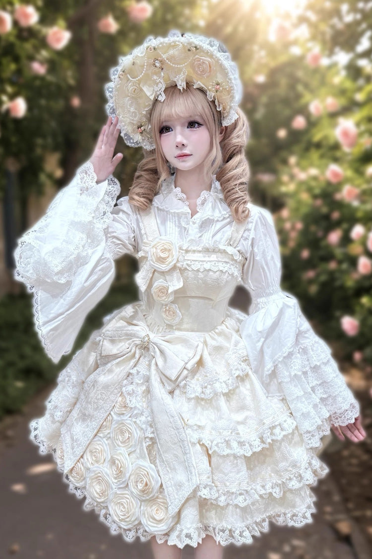 Rose of Confession Sleeveless Ruffle Bowknot Lace Asymmetric Sweet Elegant Lolita Jsk Dress 2 Colors