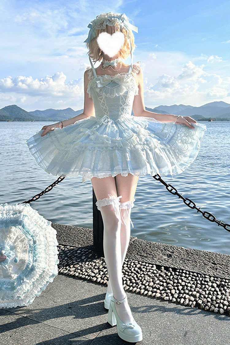 Blue Candy House Sleeveless Ruffle Bowknot Lace Lace-Up Sweet Lolita Jsk Dress