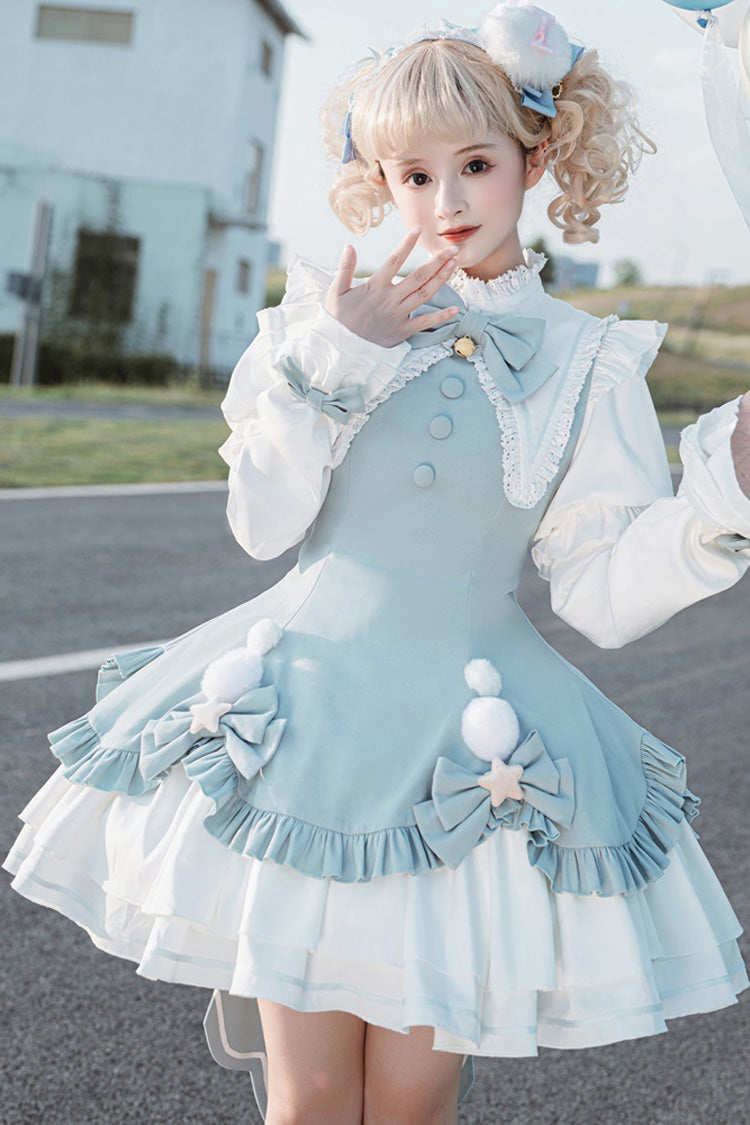 Magical Girl Long Sleeves Multi-layer Ruffle Bowknot Sweet Princess Lolita Dress 2 Colors