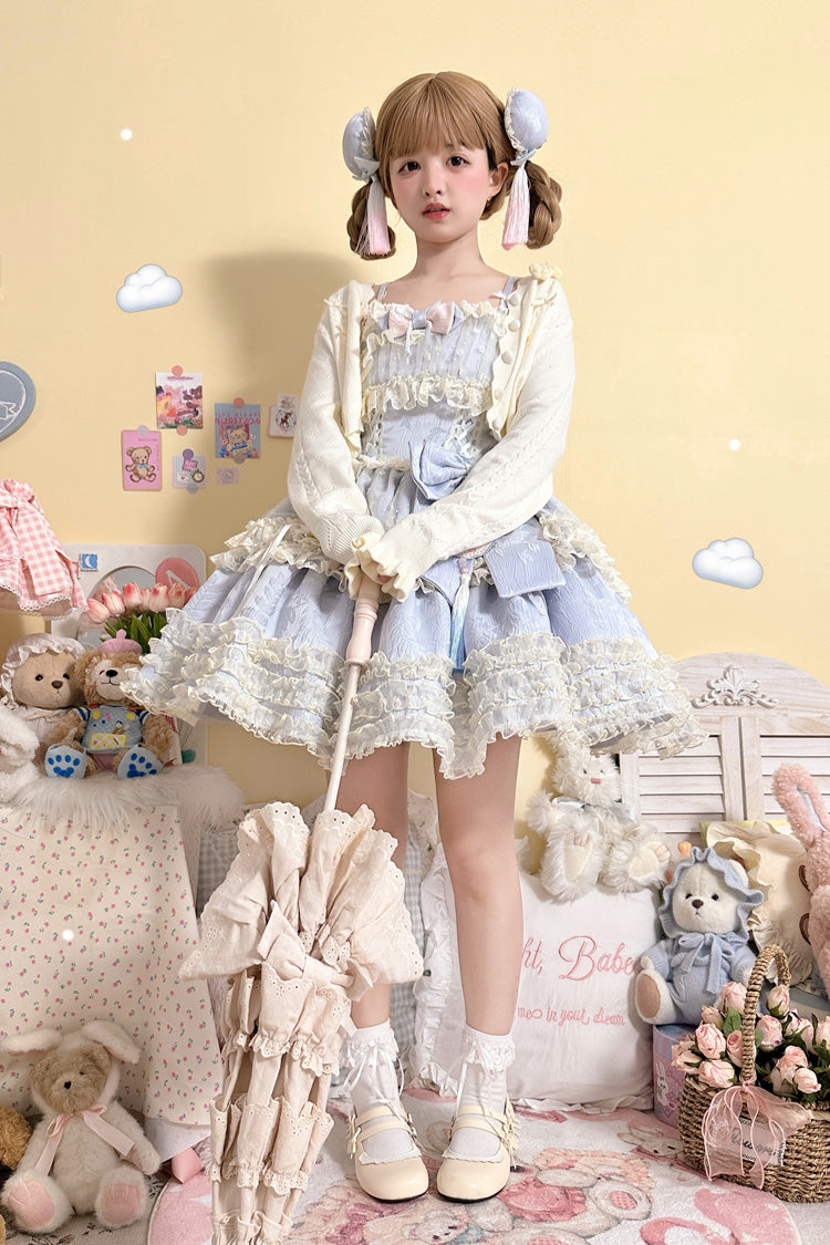 Good Night, Peach Sleeveless Multi-Layered Ruffled Bow Lace Sweet Chinese Style Lolita Jsk Dress 3 Colors