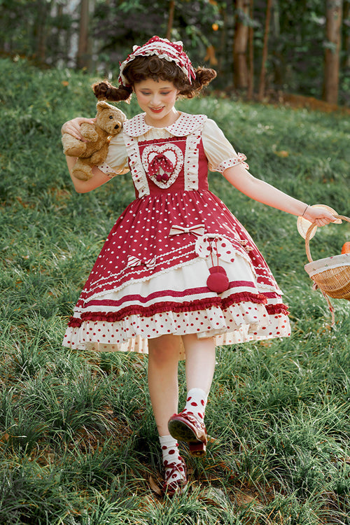 Red Polka Dot Print Multi-Layer Ruffled Sweet Lolita JSK Dress