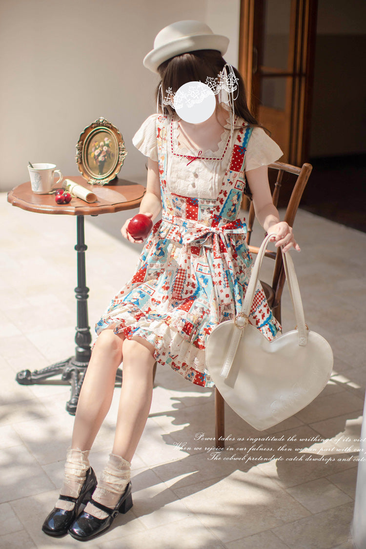Multi-Color Linlang Painting Shop Sleeveless Multi-Layered Print Ruffle Sweet Vintage Lolita Jumper Dress