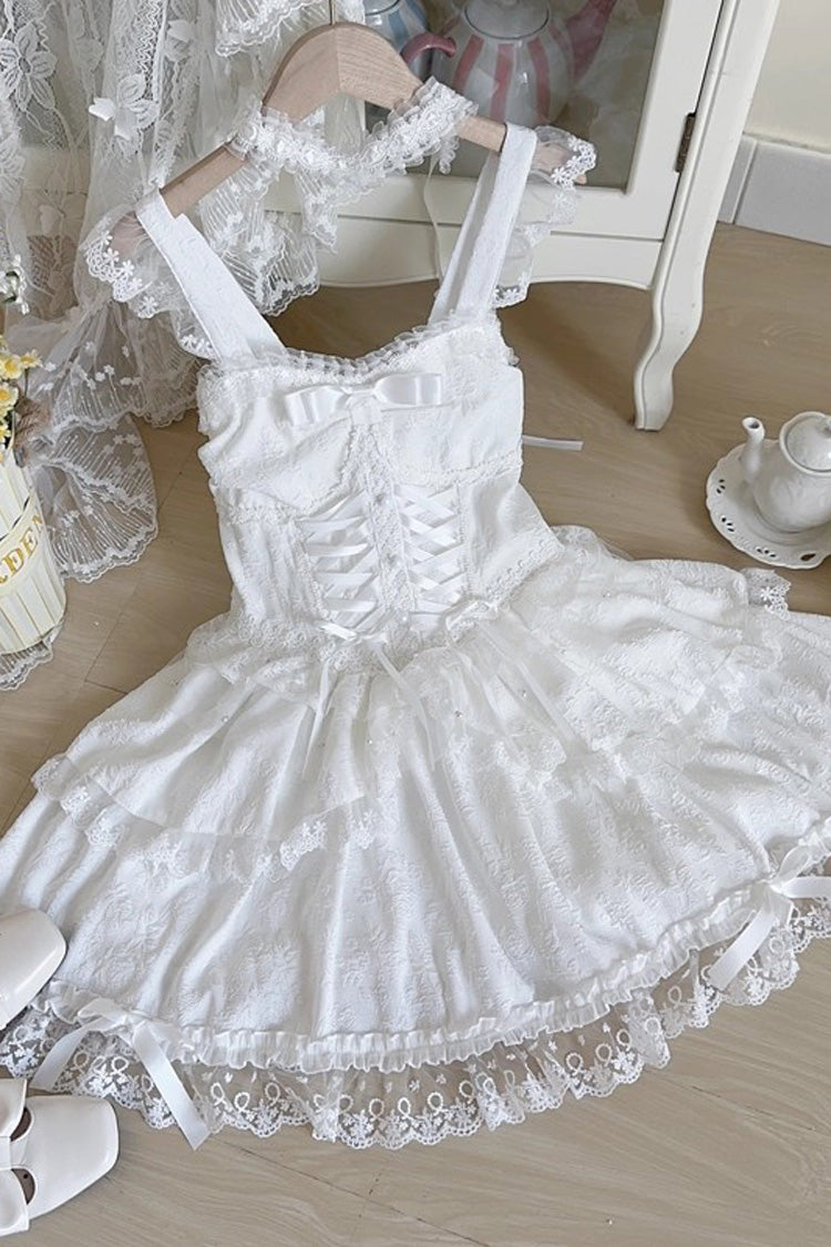 Green Leiffu Sleeveless Ruffle Bowknot Lace Lace-Up Sweet Ballet Lolita Jsk Dress