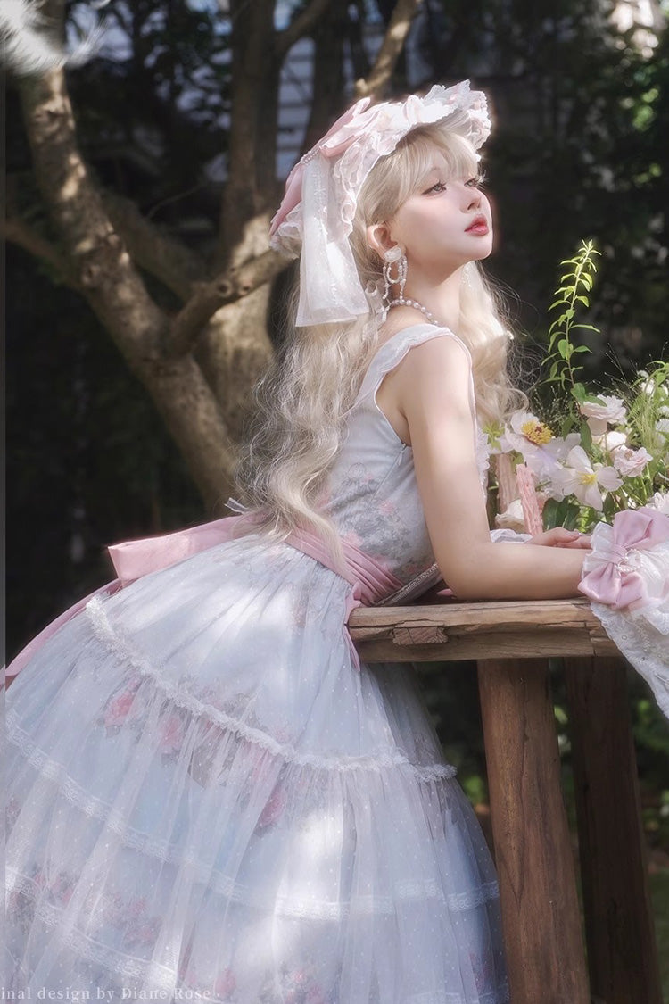 Multi-Color Rose Flower Cage Print Ruffle Bowknot Sweet Elegant Lolita Jsk Dress
