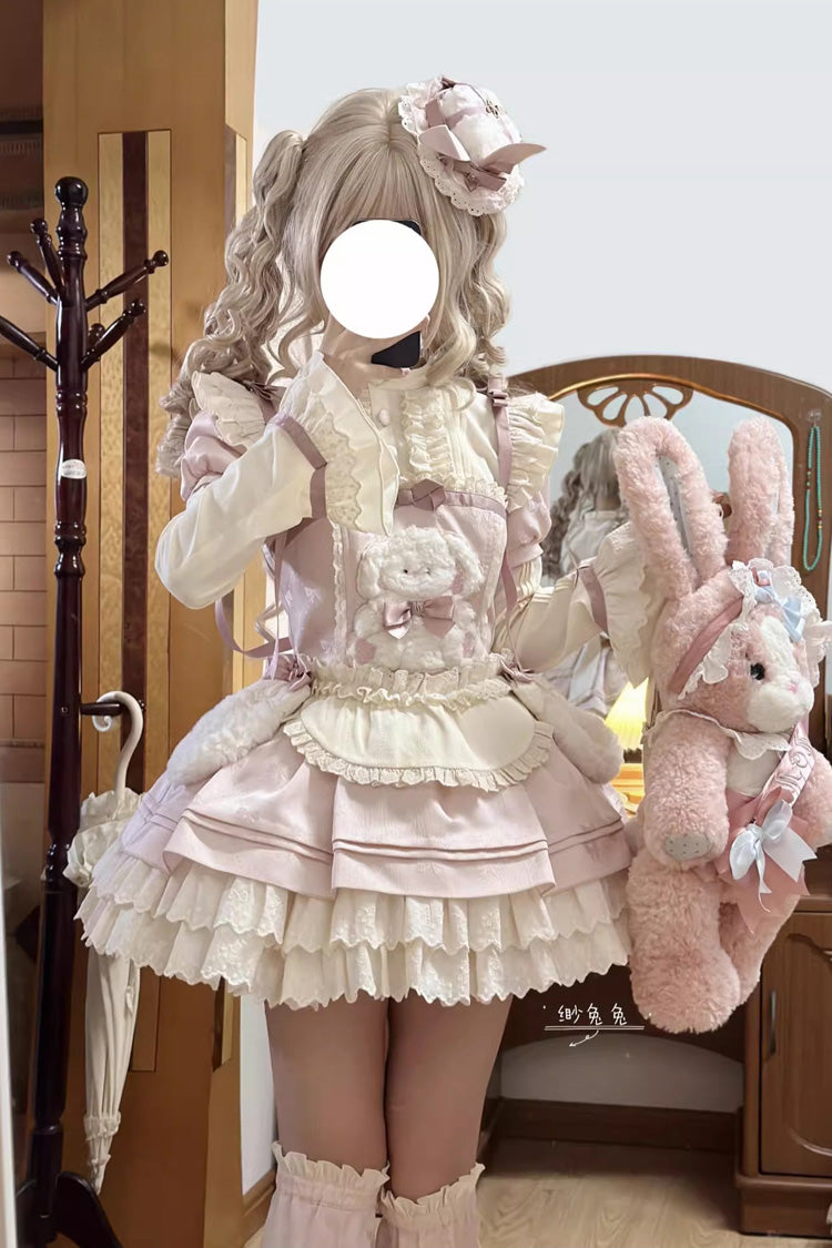 Pink Rabbit Trap Short Sleeves Triple-Layered Ruffle Bowknot Sweet Lolita Dress