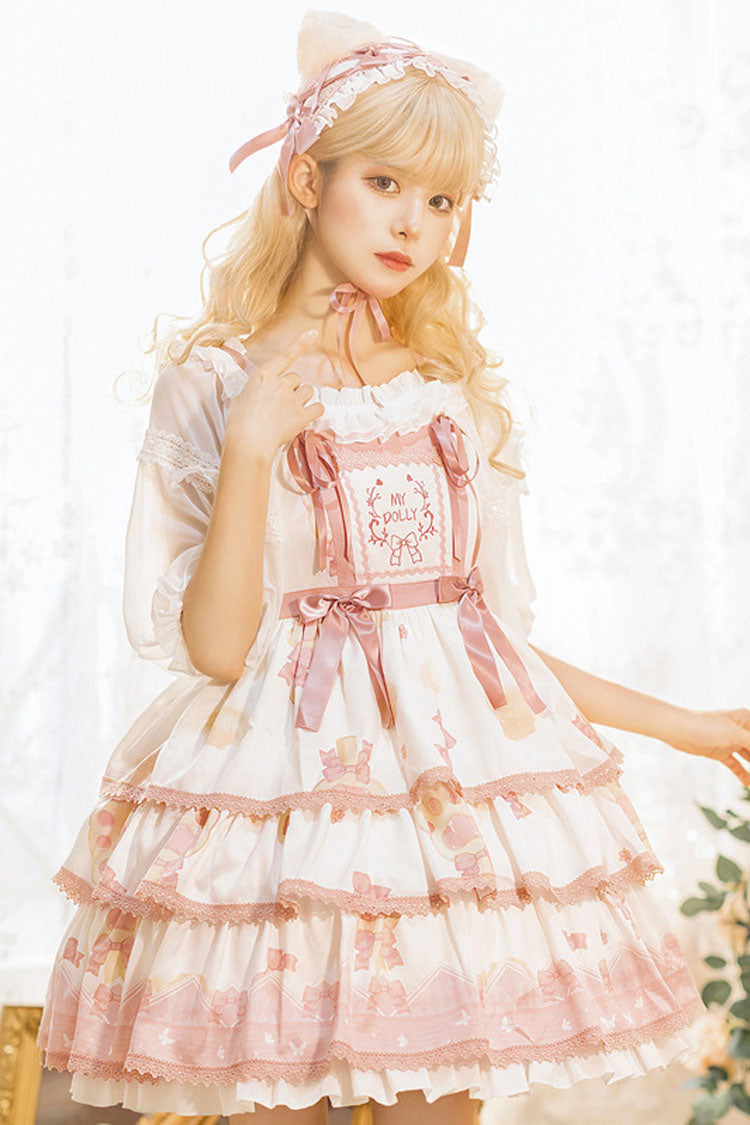 White Candy Bowknot Print Princess Sweet Lolita JSK Dress