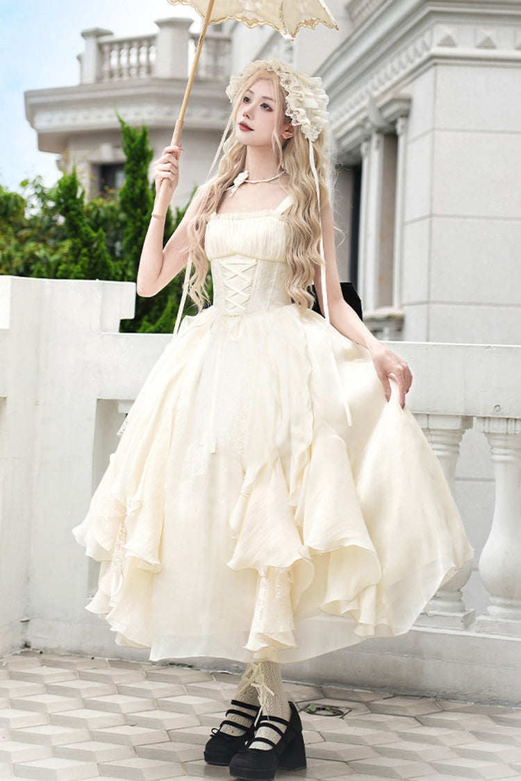 Ivory Moonlight Variations Sleeveless Ruffle Lace-Up Sweet Lolita Jsk Long Dress