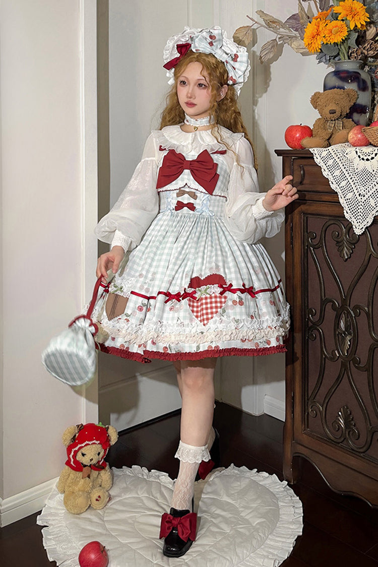 Light Blue South City Cherry Shop Plaid Print Ruffle Bowknot Sweet Lolita Jsk Dress