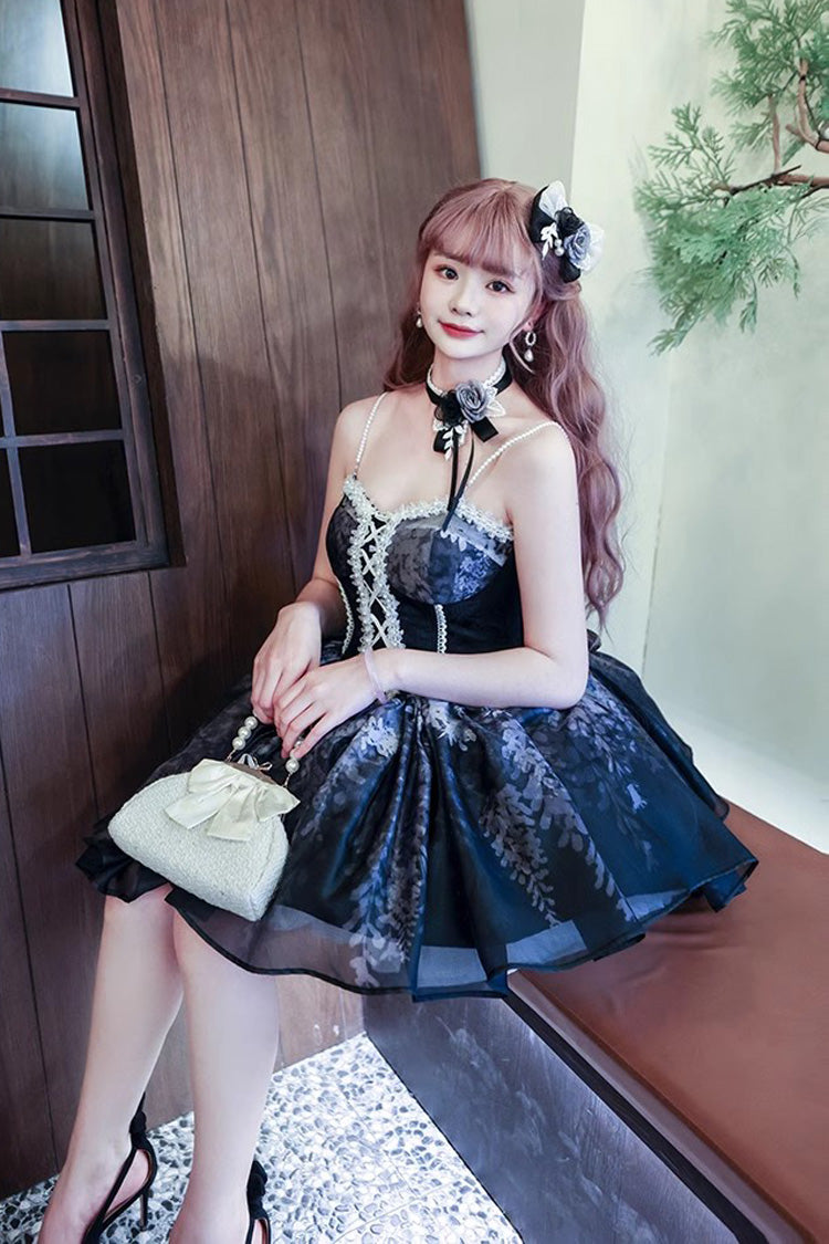 Black Sleeveless Ruffle Bowknot Gothic Princess Fish Bone Bridesmaid Lolita Jsk Dress