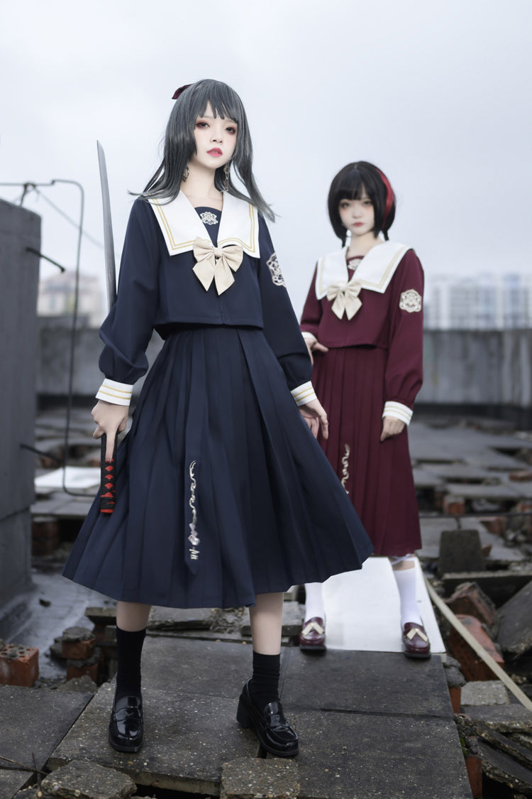 Japanese College Style Ruffle Bowknot Sweet Princess Lolita Skirt Set 2 Colors