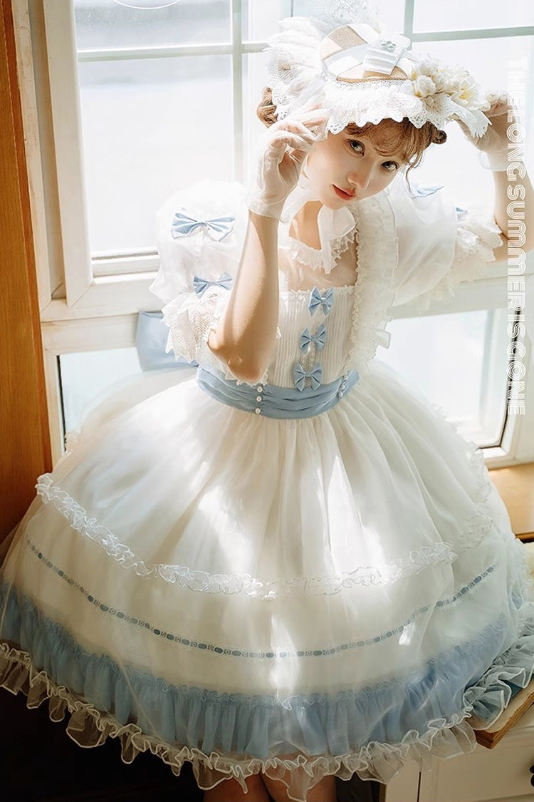 Moonlight Sonata Short Sleeves Ruffle Bowknot Lace Sweet Lolita Dress 4 Colors
