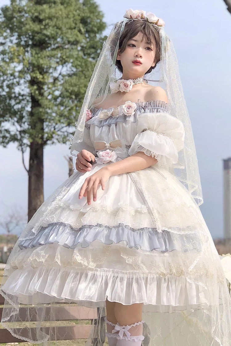 Grey/Blue Spring of Boliya Long Sleeves Multi-Layered Ruffle Bowknot Lace Lace-Up Sweet Princess Lolita Dress