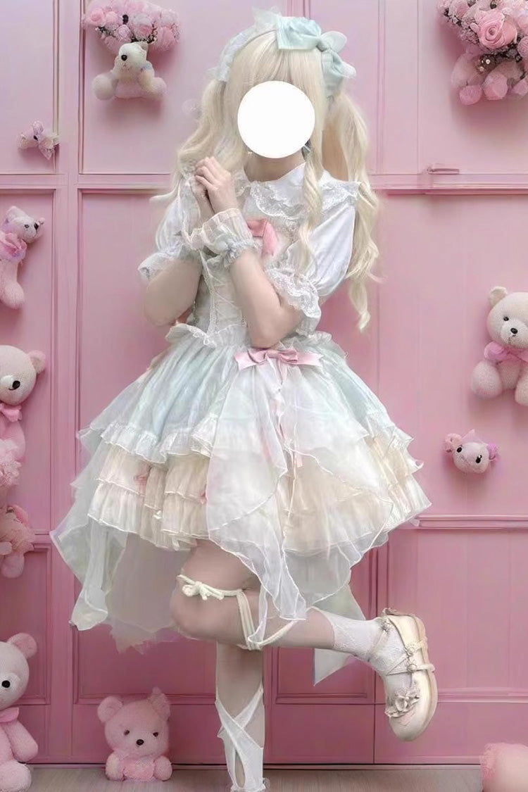 Green Camellia Love Sleeveless Triple-Layered Ruffle Bowknot Lace Sweet Princess Lolita Jsk Dress