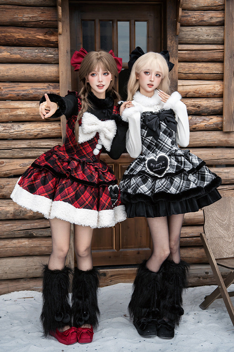 Letters & Poems · Snowy Night Serenade Triple-Layered Print Ruffle Bowknot Sweet Lolita Jsk Dress Set 2 Colors