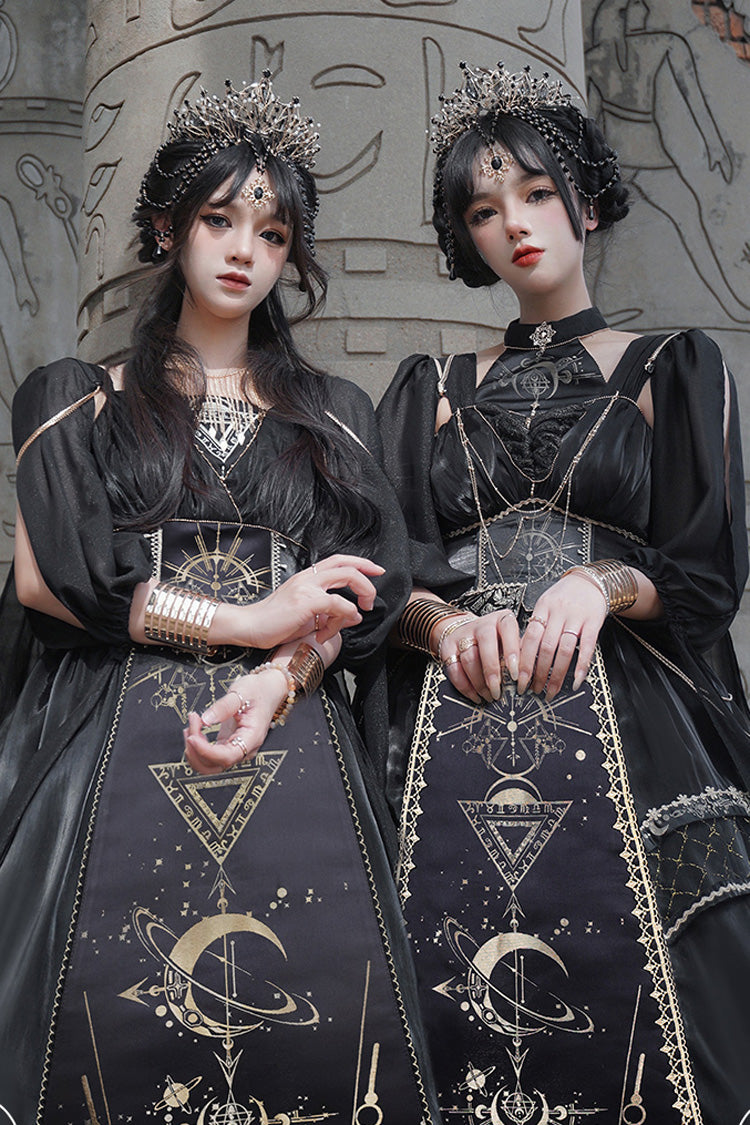 Black Nightmare of Horus Print Ruffle Hot Stamping Gothic Gorgeous Lolita Jsk Short Dress