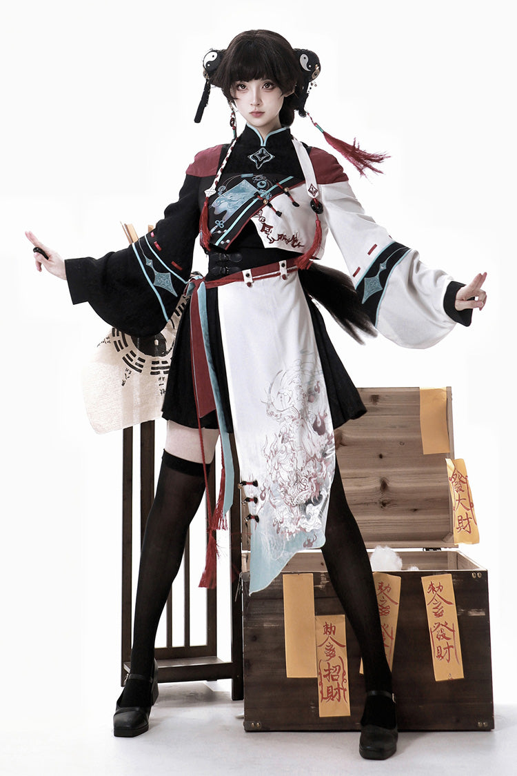 Multi-Color Walking With The Demon Print Asymmetric Gothic Chinese Style Ouji Lolita Skirt