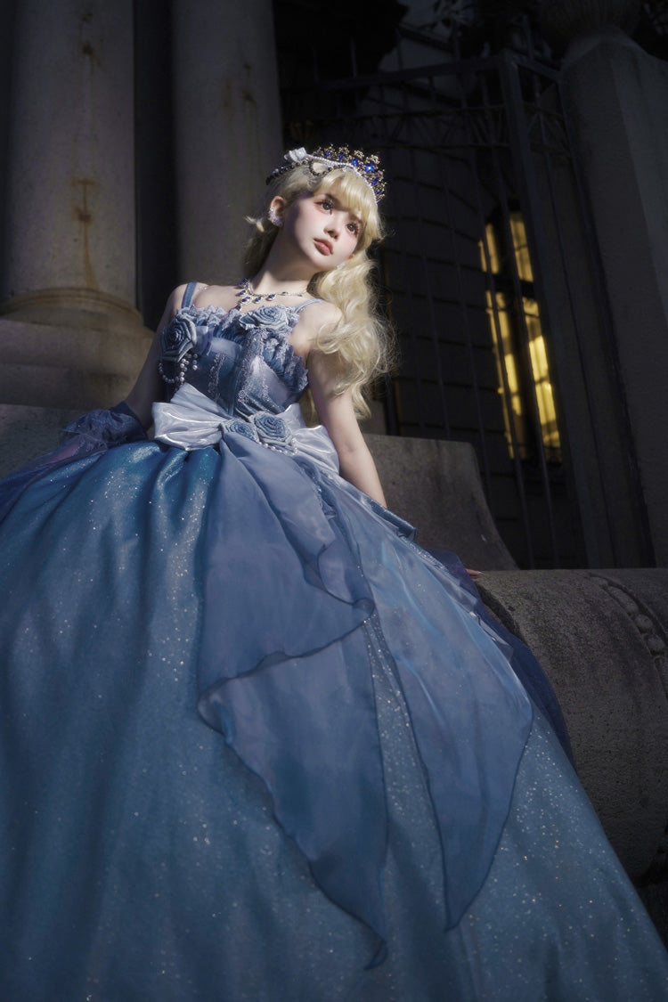 Blue Capture The Stars Hanayome Bowknot Shiny Sweet Princess Lolita Jsk Dress