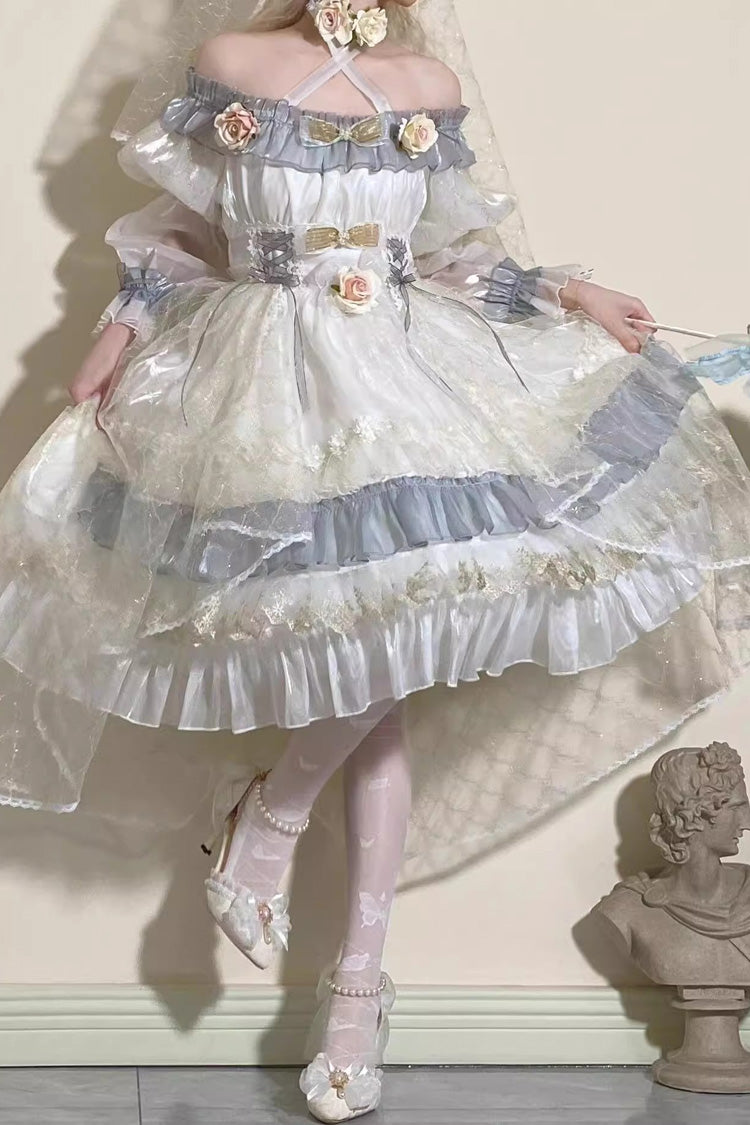 Grey/Blue Spring of Boliya Long Sleeves Multi-Layered Ruffle Bowknot Lace Lace-Up Sweet Princess Lolita Dress