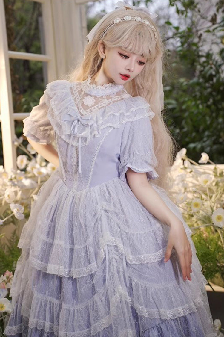 Purple Iris Love Multi-layer Jacquard Bowknot Sweet Elegant Princess Lolita OP Dress