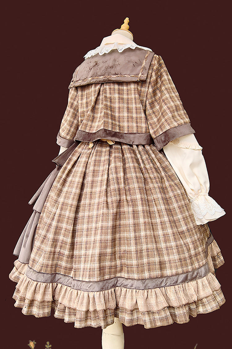 Brown Morning Tune Sleeveless High Waisted Print Ruffle Asymmetric Sweet Lolita Strap Dress