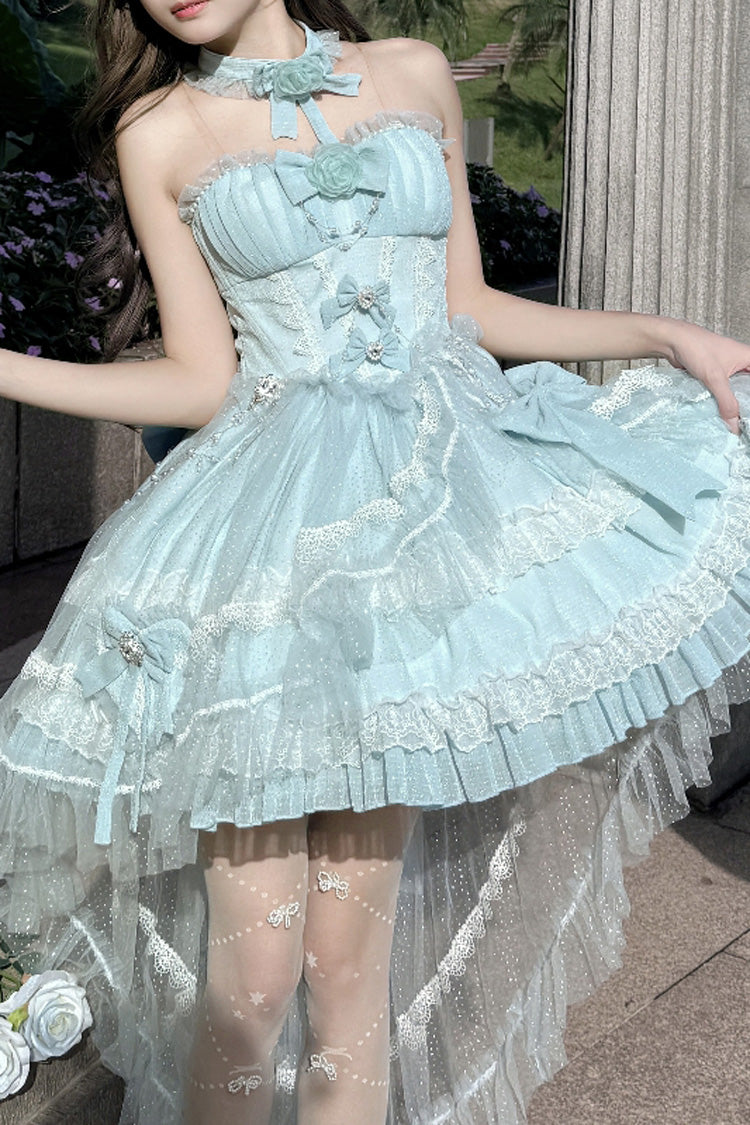 Blue Galaxy Flower Language Multi-Layered Ruffle Bowknot Sweet Lolita Tube Top Dress