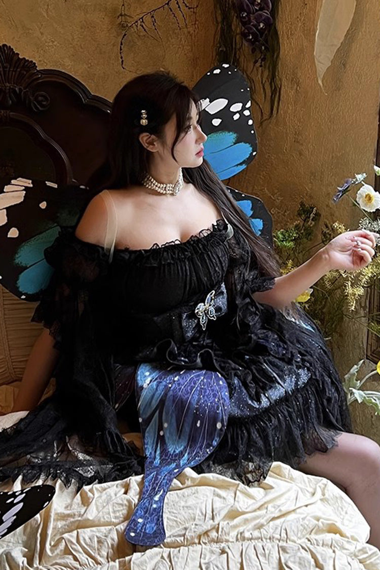 Black Sparkling Butterfly Print Bowknot Sweet Lolita Skirt