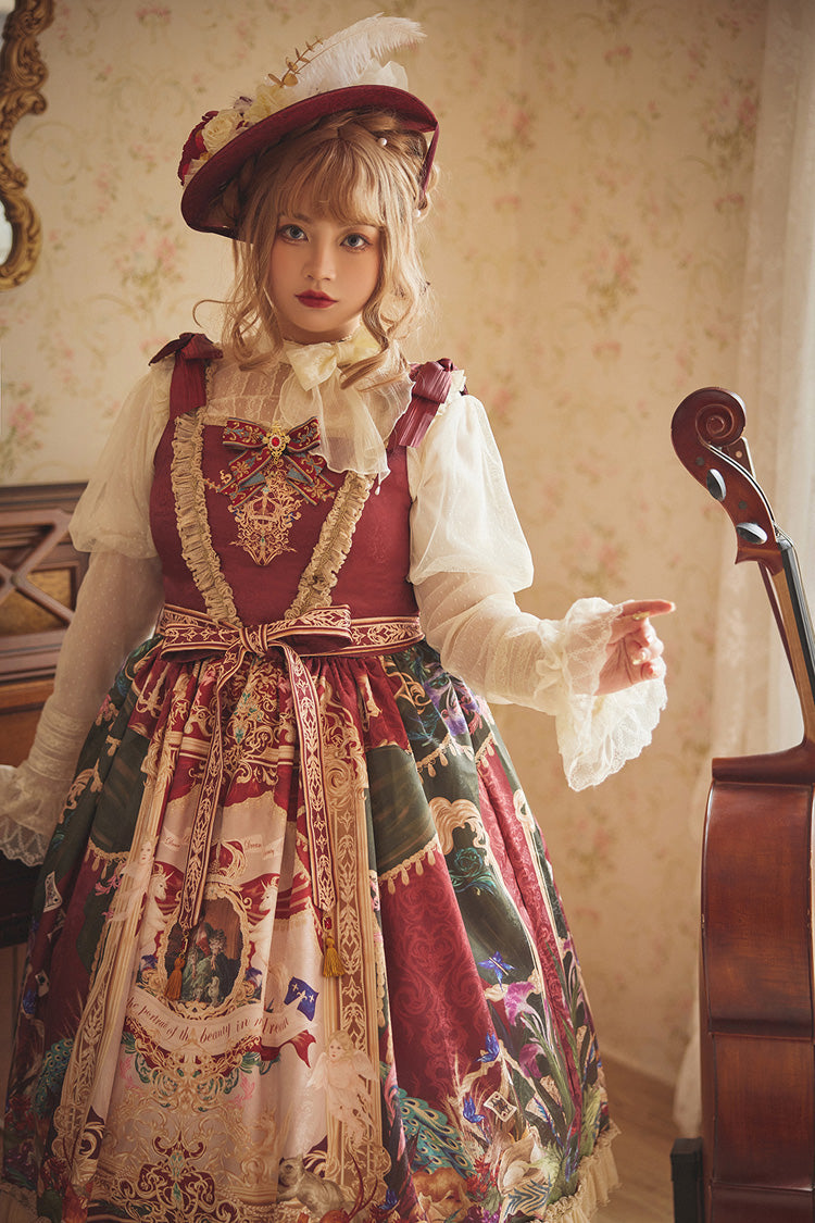 Red Kaleidoscope of Dreams Sleeveless Double-Layered Print Embroidery Bowknot Classic Vintage Gorgeous Lolita Jsk Dress