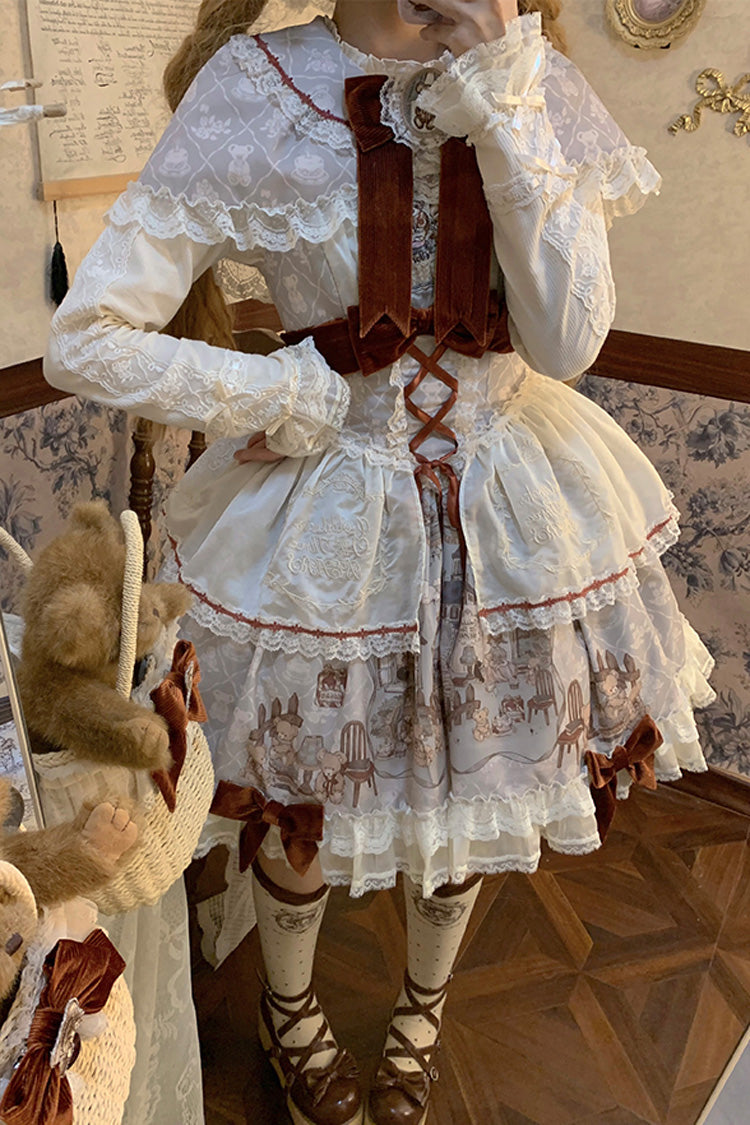 Castle Bear Sleeveless Print Ruffle Bowknot Lace Sweet Lolita Jsk Dress 4 Colors