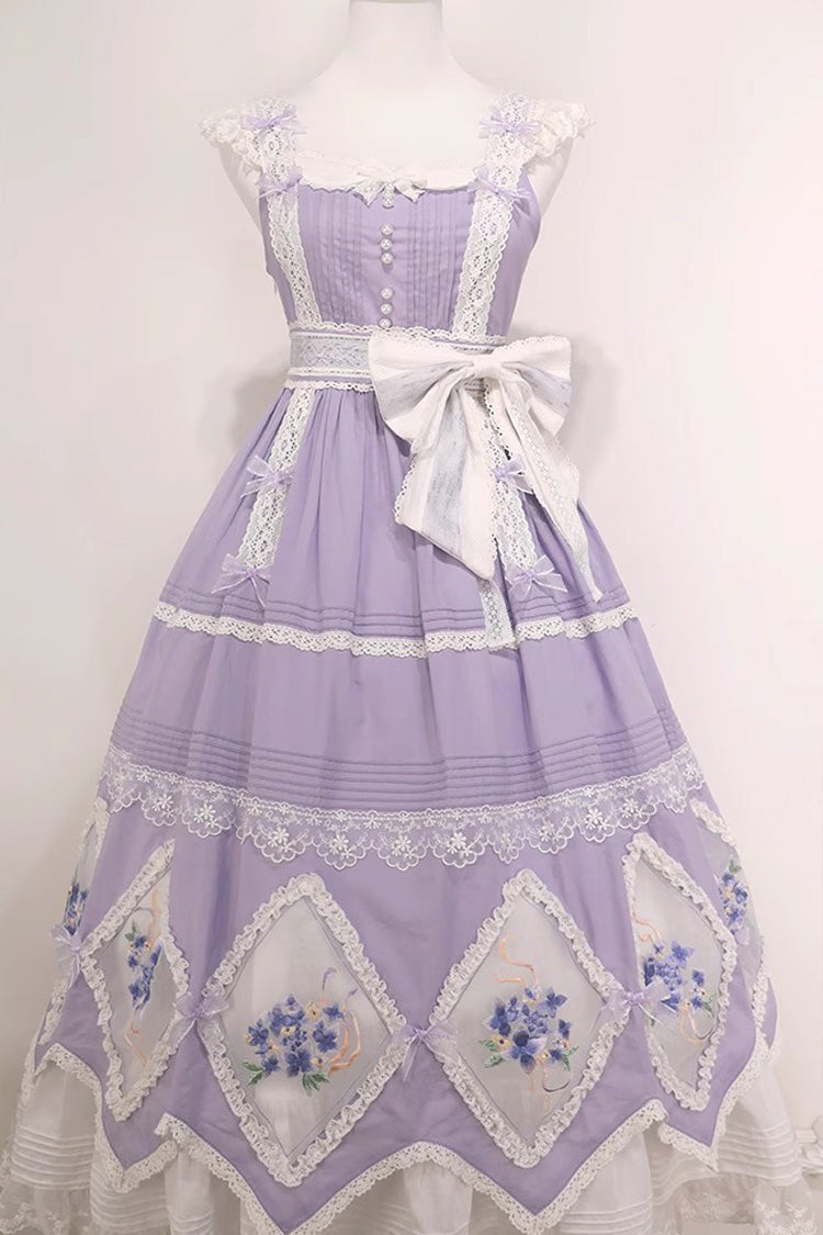 Purple Print Ruffle Embroidery Bowknot Classic Vintage Lolita Dress