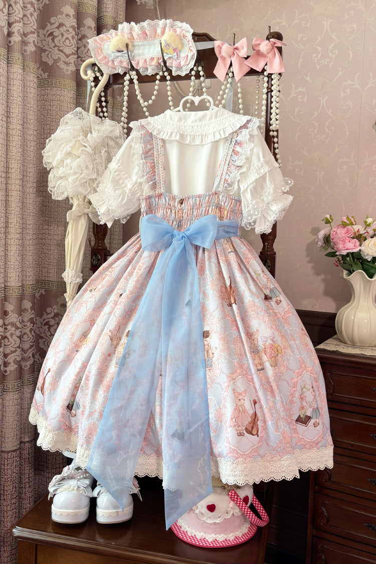 Sweetheart Party Sleeveless Printed Ruffled Embroidered Lace Sweet Lolita Jsk Dress 3 Colors