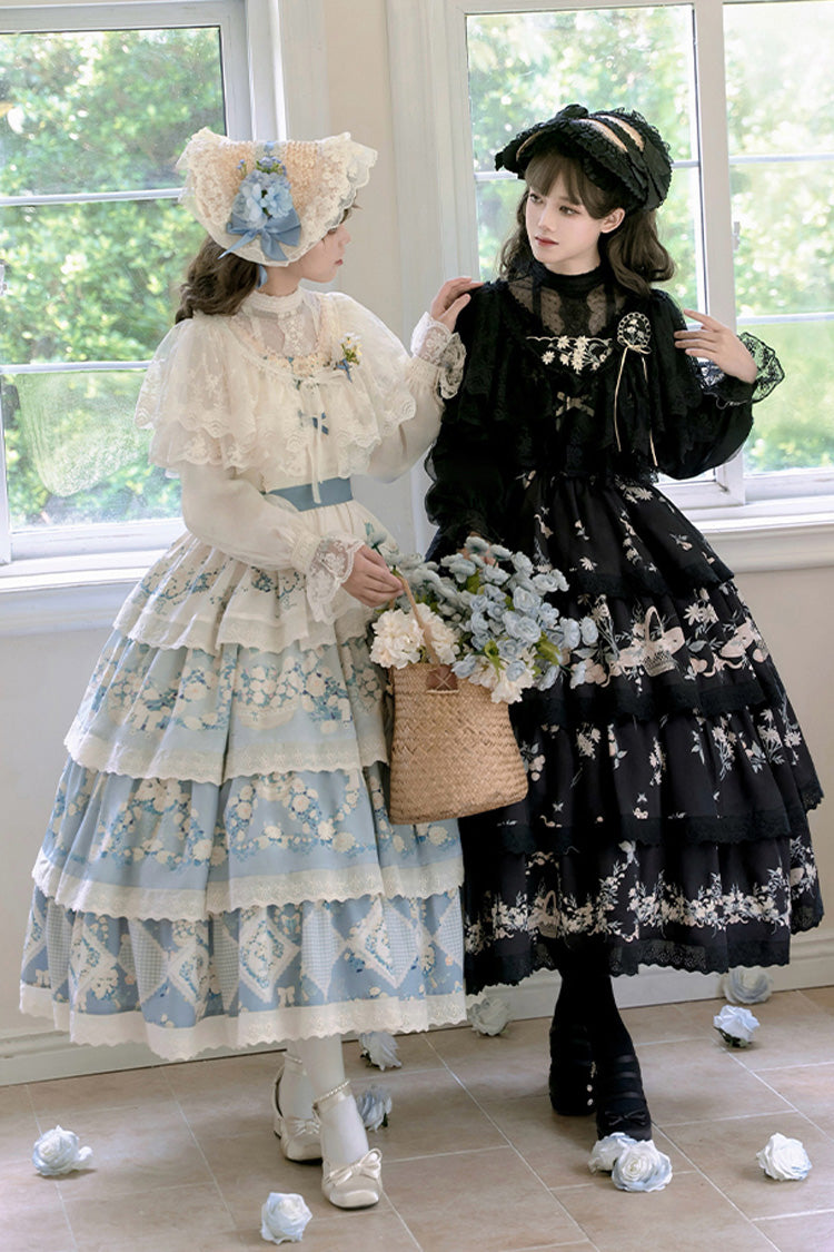 Letters and Poetry Multi-Layered Pastoral Style Print Embroidery Sweet Princess Lolita Jsk Dress 2 Colors