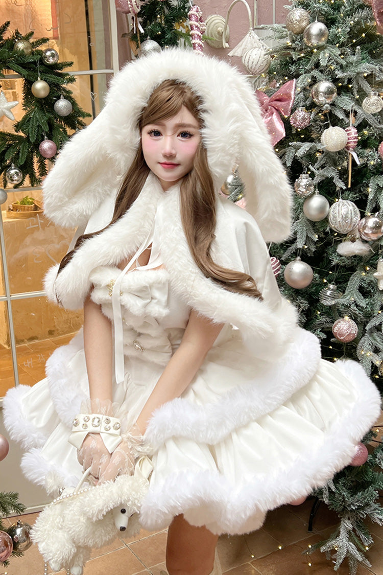 White Holiday Double-Layered Bowknot Sweet Princess Lolita Strapless Dress