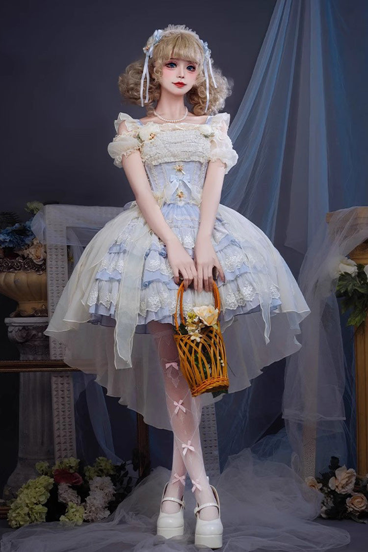 Sweet Triple-Layered Ruffle Bowknot Lace Princess Ballet Lolita Tiered Dress 2 Colors