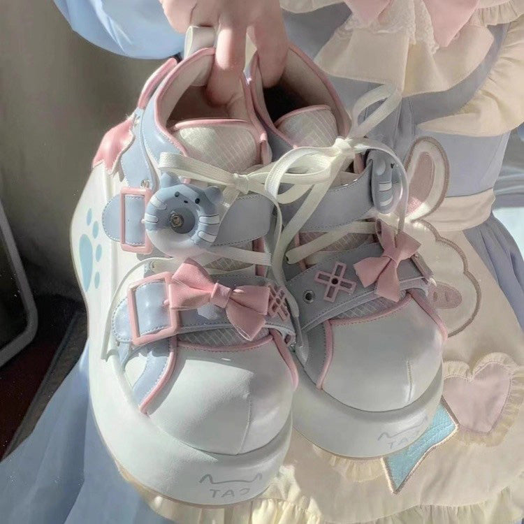 Sweet Bear Paw Print Bowknot Lolita Ankle Boots 2 Colors