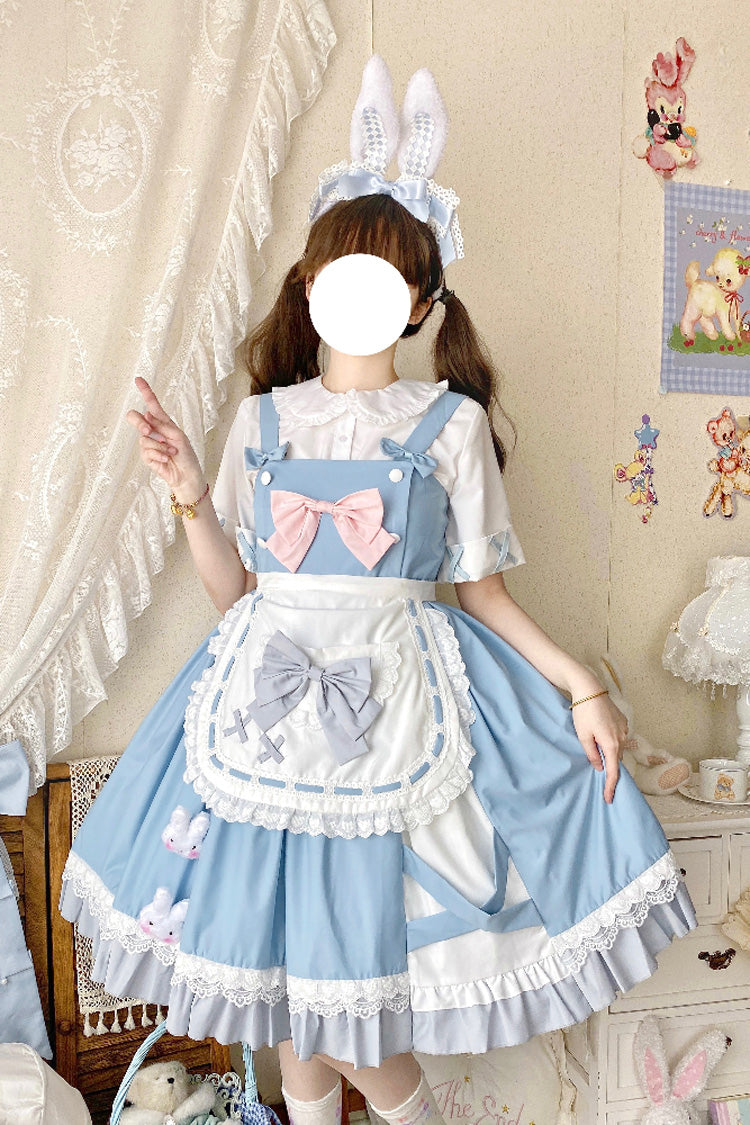 Blue Picnic Rabbit Ruffle Bowknot Lace Daily Sweet Lolita Jsk Dress Set