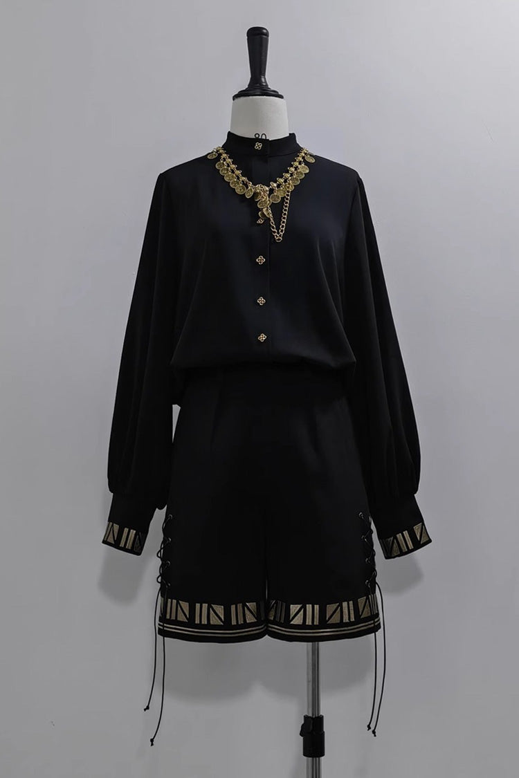 Black Black Cat Long Sleeves Print Embroidery Ouji Gothic Prince Handsome Lolita Blouse