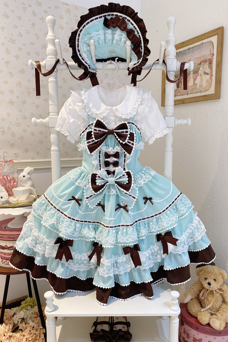 Mint Chocolate Fondant Cake Sleeveless Multi-Layered Ruffle Bowknot Lace Sweet Lolita Jsk Dress