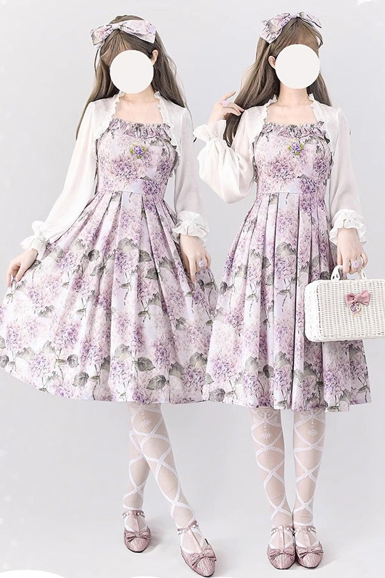 Purple Forest Basket Hydrangea Print Bowknot Chiffon Sweet Elegant Lolita Jsk Dress