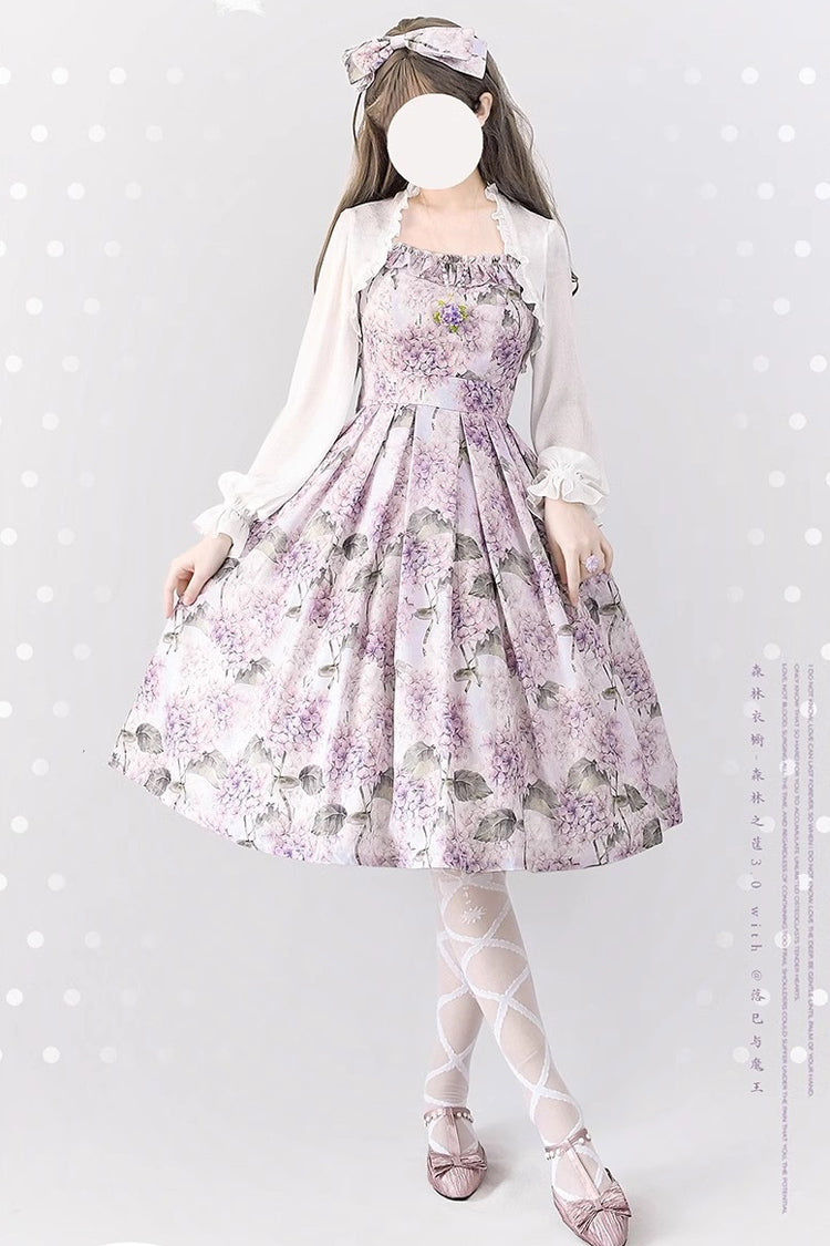 Purple Forest Basket Hydrangea Print Bowknot Chiffon Sweet Elegant Lolita Jsk Dress