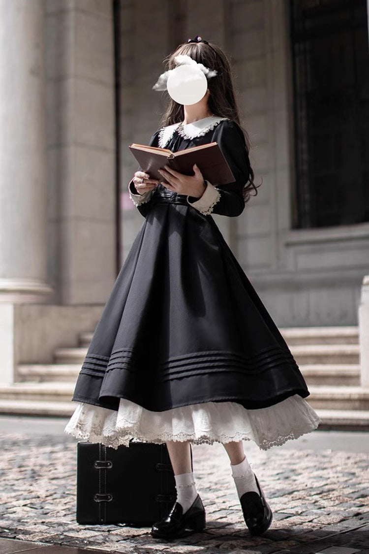 Black Angelina Doll Collar Long Sleeves Ruffle Bowknot Classic Vintage Elegant Lolita Dress