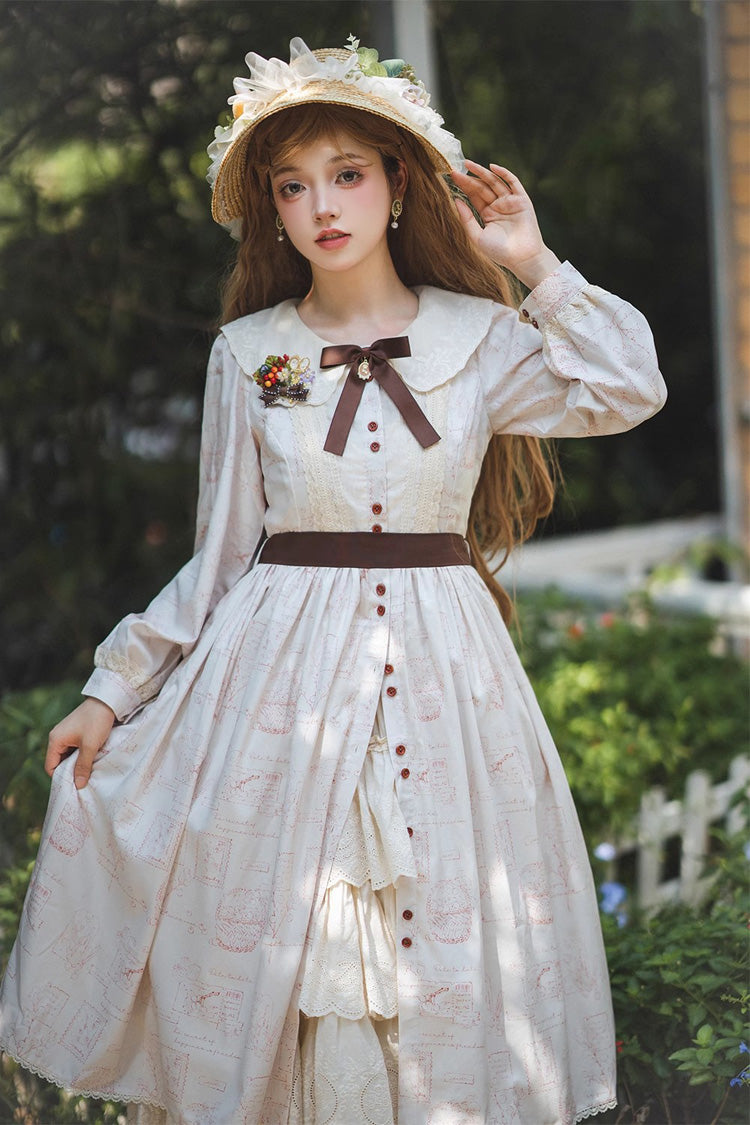 Forest Illustrated Book Long Lantern Sleeves Print Ruffle Sweet Lolita OP Dress 3 Colors